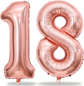 Cijfer ballon 18 jaar folie roze goud rosegold verjaardag vieren feestje cijferballon 80 cm