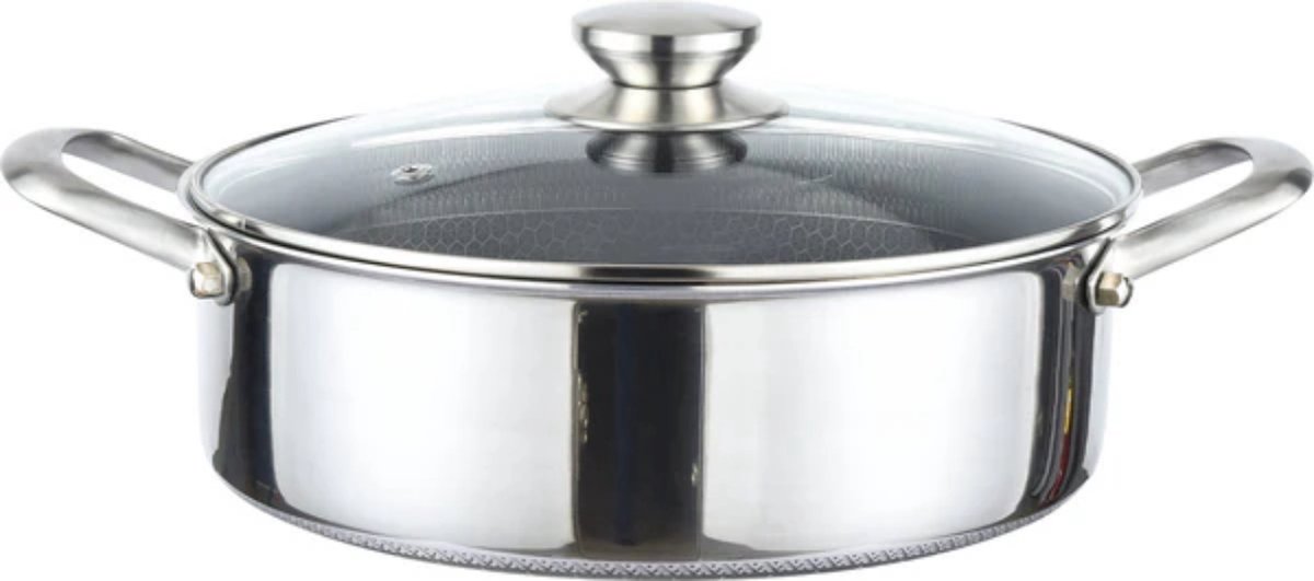 Cheffinger Lage Braadpan met Deksel - 28cm - RVS - Honingraat - Inductie