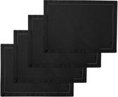 Placemats van katoen met holle zoom (set van 6) - Zwart | 48x33 cm | Moderne kleuren en wasbare placemats van stof