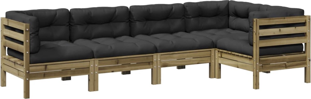 vidaXL 5-delige - Loungeset - met - kussens - geïmpregneerd - grenenhout antraciet