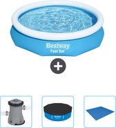 Bestway Rond Opblaasbaar Fast Set Zwembad - 305 x 66 cm - Blauw - Inclusief Pomp - Afdekzeil - Grondzeil
