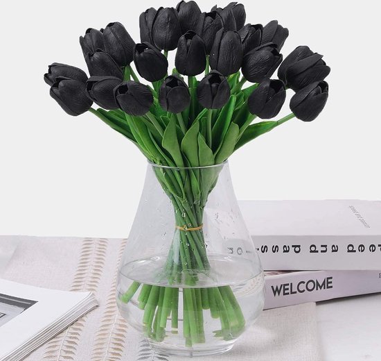 Fleurs artificielles fausse fleur tulp matériau en latex toucher réel pour salle de mariage décoration de fête d'hôtel à la maison et décoration de bricolage (noir - 10 pièces)