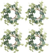 4 stuks kaarsringen groene krans eucalyptus kaarsenring kaarsenringen mini-eucalyptus-kransen voor stompkaarsen, kerstdecoraties 15 cm
