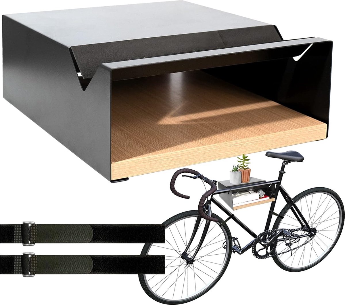 Fietshouder, wandhouder voor fiets, indoor fietsopslag, fietsophanging van aluminium en hout, walnoot
