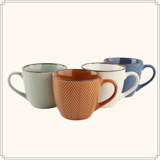 OTIX Koffiekopjes - met Oor - Koffietassen - Set van 4 - Verschillende kleuren - Aardewerk - 250 ml - HEATHER