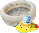 Jobber Toys - Zomer set - Zwembad Dino + Badboot - Zwembad voor kinderen - opblaasbaar - Ø 90cm - Badspeelgoed -