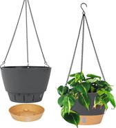 Set van 2 hangende plantenbakken, 25,4 cm binnen, buiten hangende plantenbakkenmand, hangende bloempot met afvoergat met 3 haken voor tuinhuis (grijs)