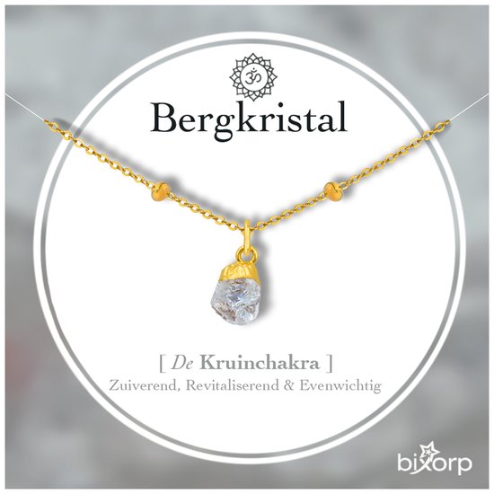 Bixorp Bergkristal Chakra Ketting - Goud Vergulden Roestvrij Staal - Ruwe Edelsteen Hanger - 36cm + 8cm verstelbaar