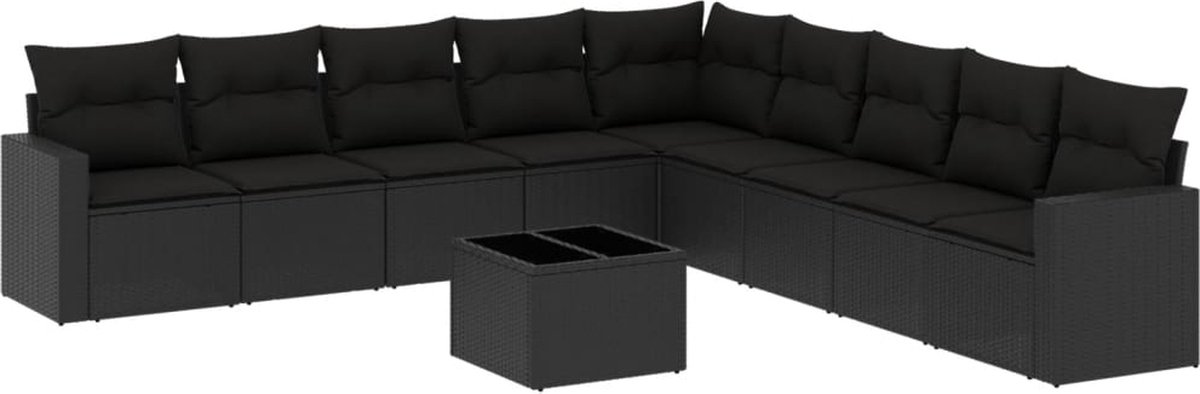 vidaXL 10-delige - Loungeset - met - kussens - poly - rattan - zwart
