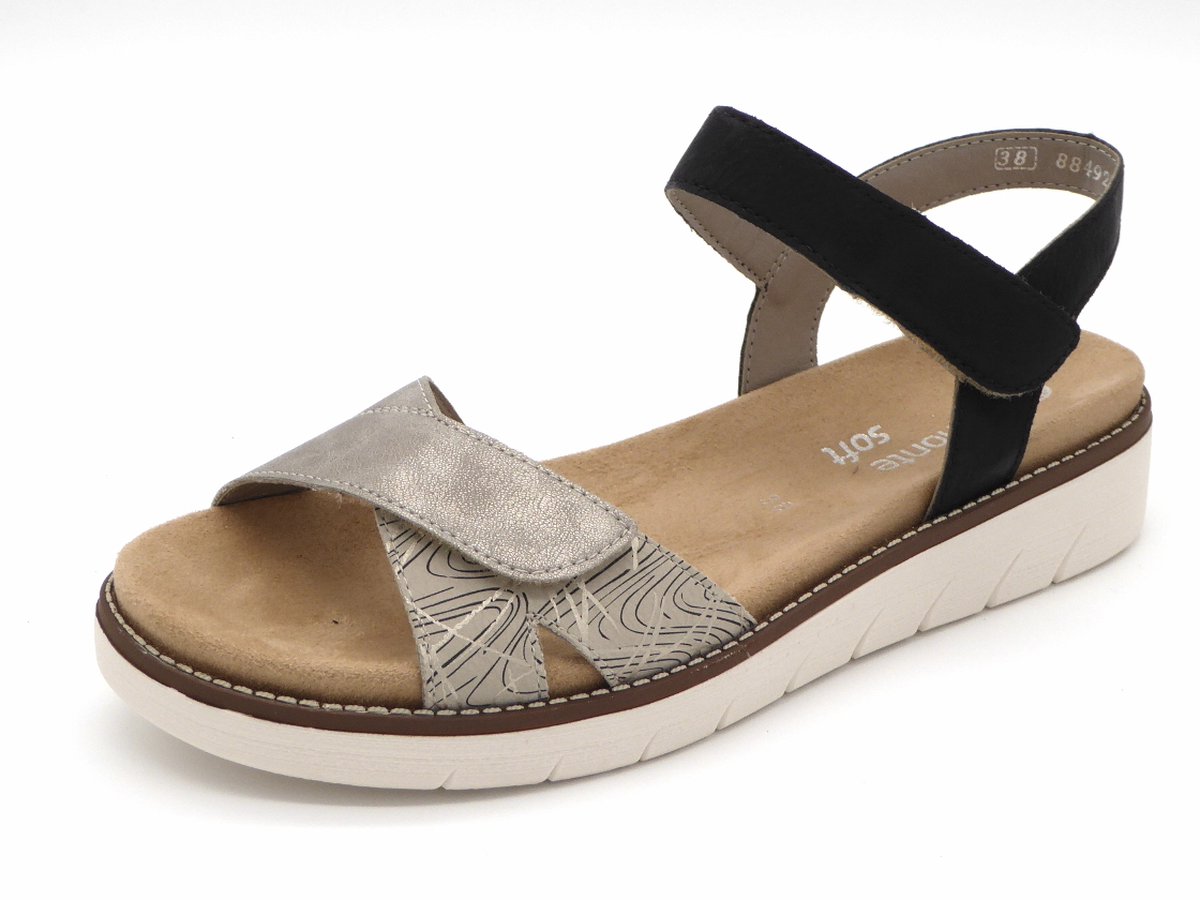 Remonte Dames Sandaal - D2049-63 Zwart/Beige - Maat 38