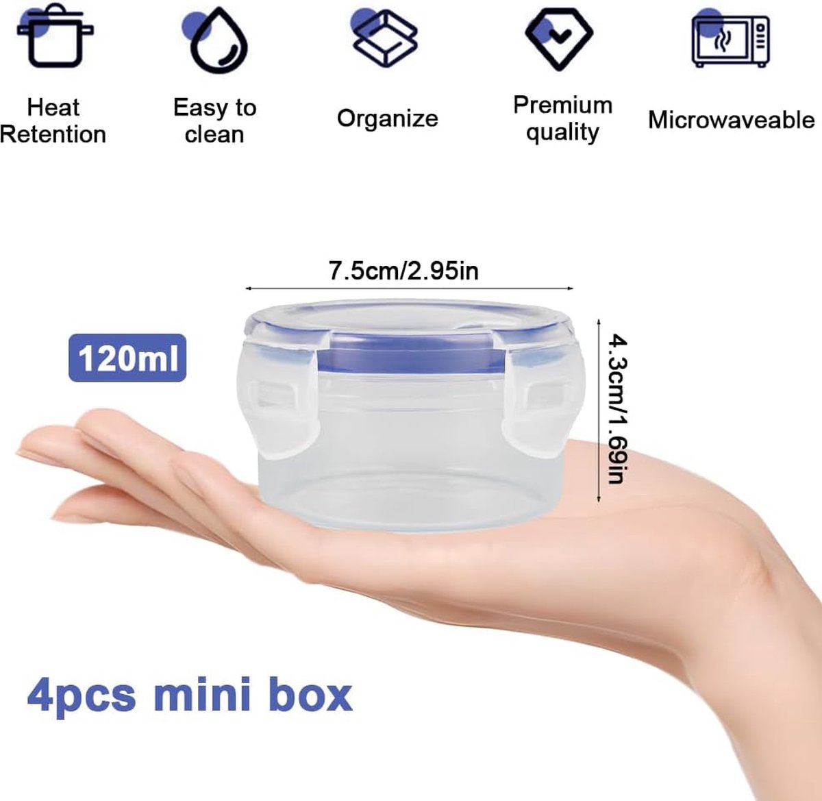 D524. Set van 5 plastic doosjes (deksel met scharnier) 55 x 55 x 20mm | Assortimentdozen en verpakkingen