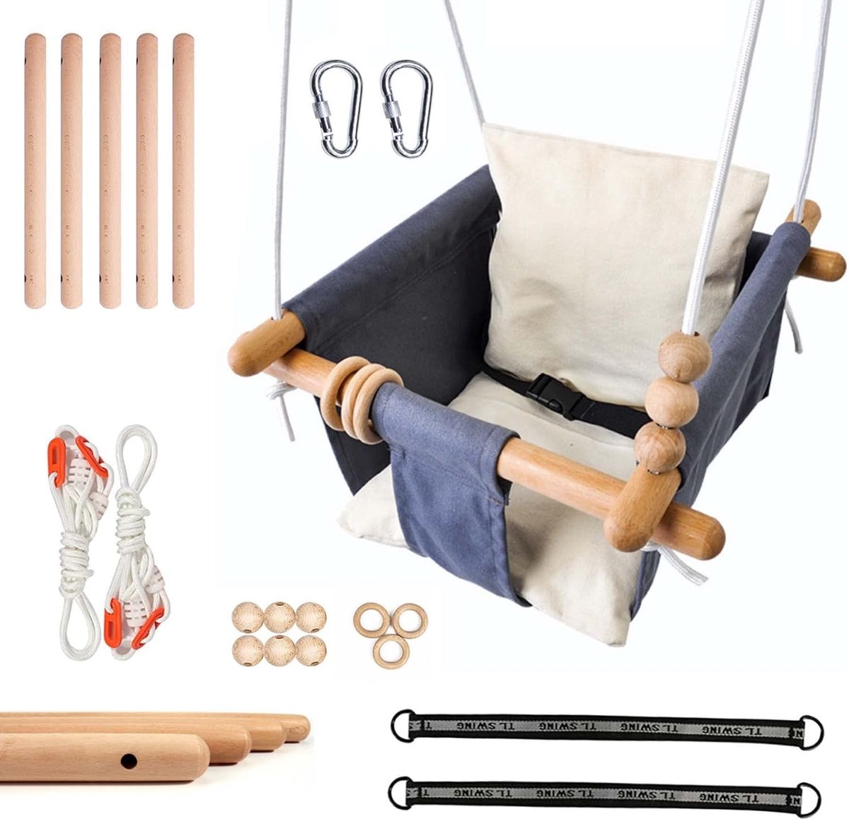 Goedkoopste Babyschommel, hout, peuterschommel, houten schommel voor baby's, schommelzitje, kinderschommel, kinderschommel, hout, schommel voor kinderen, tuin, binnen en buiten
