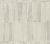 Hout behang Profhome 387431-GU vliesbehang hardvinyl warmdruk in reliëf licht gestructureerd in hout look glanzend beige grijs crèmewit 5,33 m2