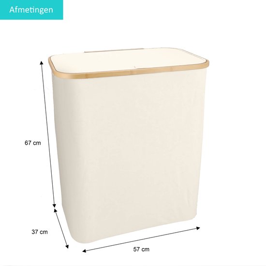 KROMS Wasmand 3 Vakken - Beige Bamboe Wasmand 145L Met Deksel - Was Sorteerder Met 3 Compartimenten