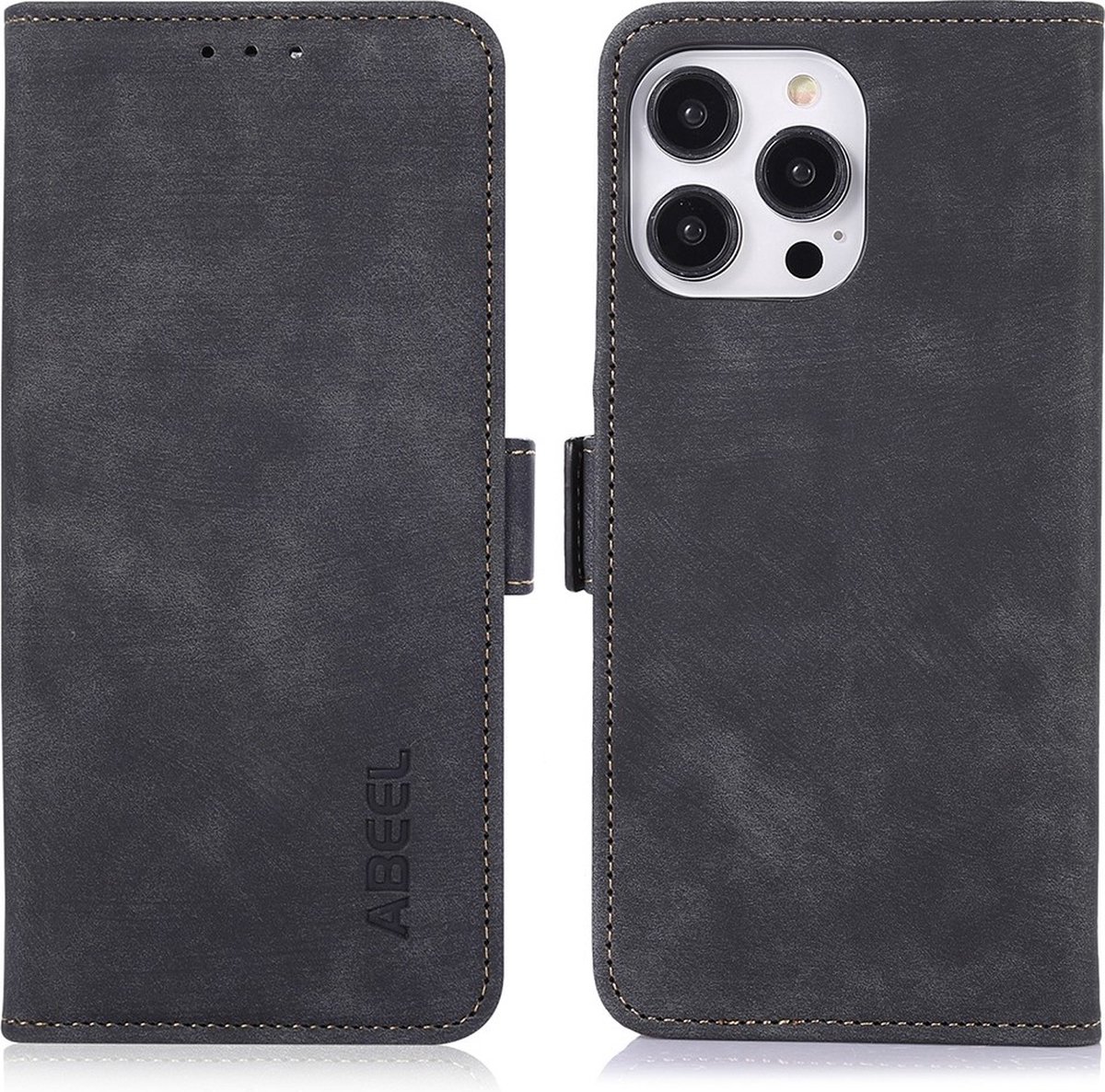 Abeel-iPhone 15 Pro Max - Lederlook - Bookcase - Zwart