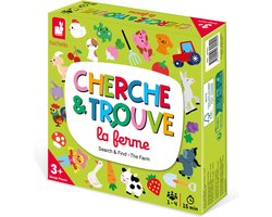 Janod Spel - Zoek En Vind Spel - De Boerderij - Ga Op Zoek Naar Alle Elementen Van De Boerderij! - Dubbelzijdig Speelbord In 4 Delen - Geschikt Vanaf 3 Jaar