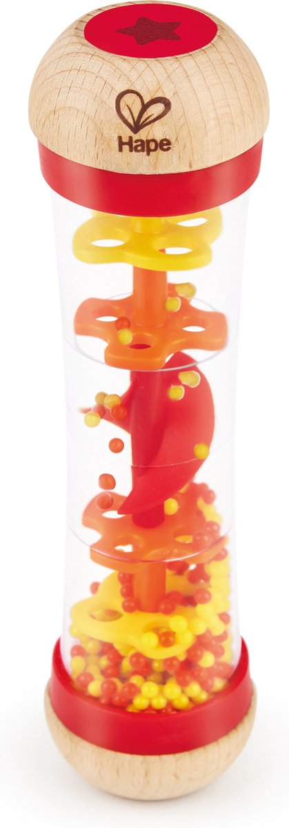 Hape Regenmaker Rood - Houten Rammelaar en Sensorisch Babyspeelgoed vanaf 0 Maanden — afbeelding 15