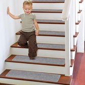 Trapmatten, 76 x 20 cm (15 stuks), anti-slip traptreden voor houten treden, trapbescherming, traptapijt voor binnen, voor kinderen, ouderen en honden, lichtgrijs