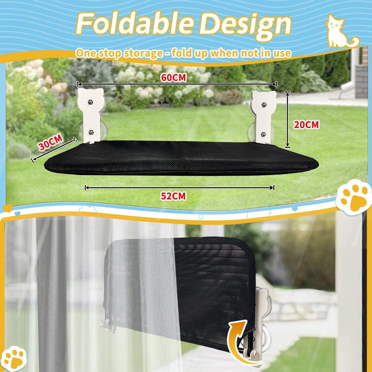 Katten Raam Hangmat met Zuignap - Opvouwbare Katten Raam Bed, Cat