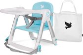 FLIPPA zitverhoger opvouwbare zitverhoger kinderzitje met dienblad, draagbare reisstoel met tas, kinderstoel om te eten (turkoois) blauw
