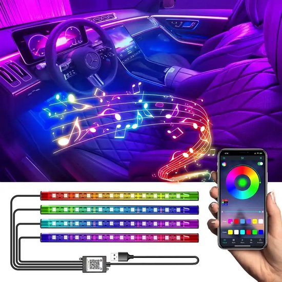 Auto Interieur Verlichting met App bediening + Voice Controll - led strip - Auto Verlichting - RGB Binnenverlichting LED Strips - Auto Sfeerverlichting - Auto Accessories - auto led - Valentijn cadeau
