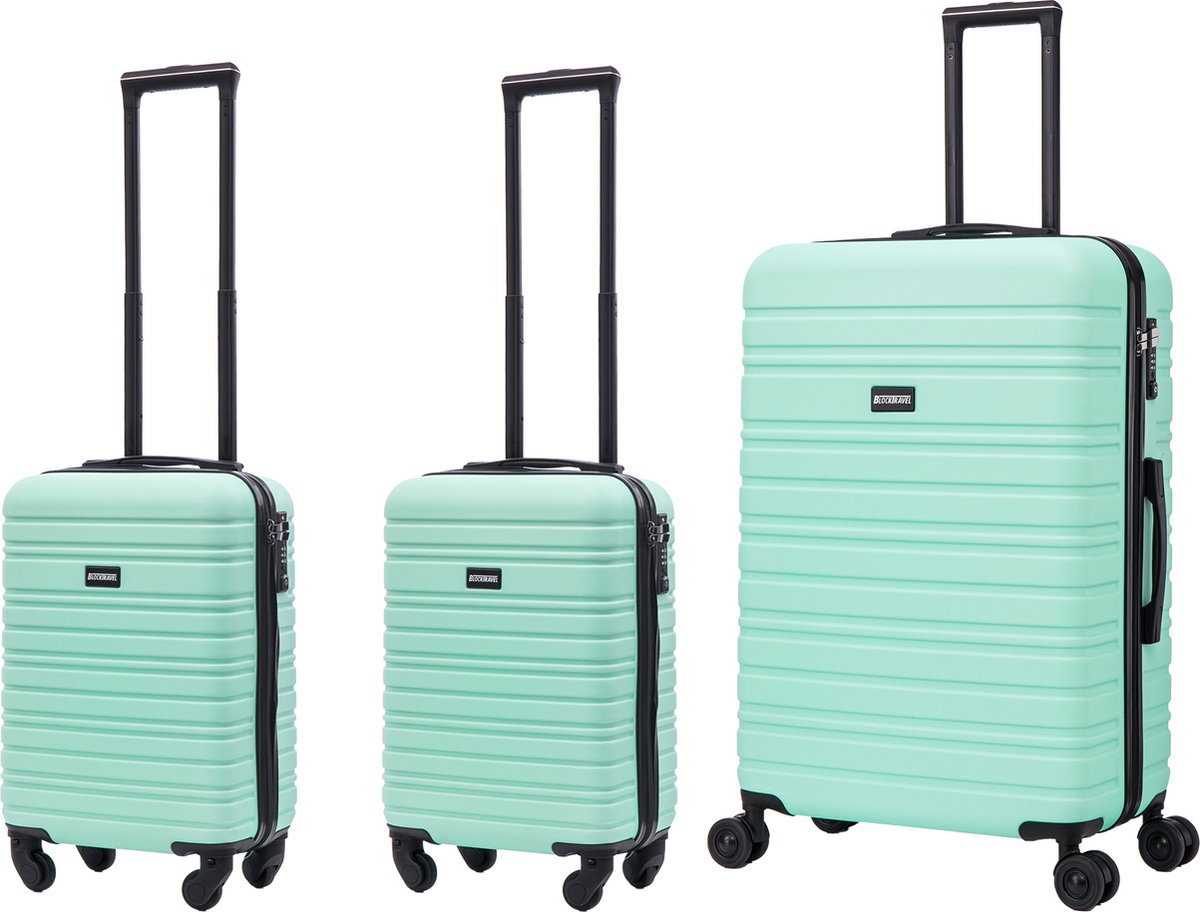 BlockTravel - kofferset - 3 delig - ABS - ruimbagage en handbagage - 29 29 en 95 liter - inbouw TSA slot - mint groen
