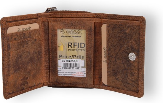 4East Heren Portemonnee van Echt Leer - RFID Anti-Skim - Vintage Buffelleer Design - Perfect Cadeau voor Hem - Cognac - 11x8,5x2,5cm - 8 Creditcardhouders