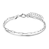 Lucardi Dames Zilveren armband dubbel - Armband - 925 Zilver - Zilverkleurig - 19 cm