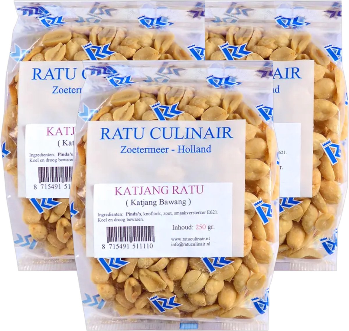 Ratu Culinair® | 3 x 250g Katjang Ratu | Katjang Bawang | pinda's | gefrituurde knoflook snippers