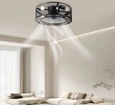 LuxiLamps - Kooi Ventilator - Plafondventilator - Zwart - 3 Snelheden - 45 cm - Dimbaar Met Afstandsbediening - Kroonluchter Ventilator - Woonkamer Lamp