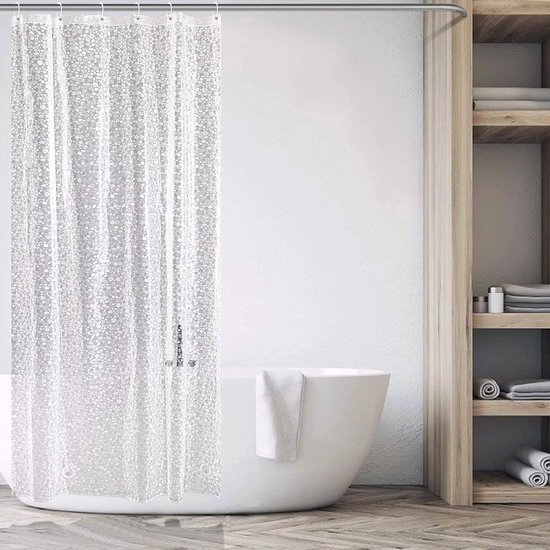 Furlinic Douchegordijn, textiel, schimmelwerend, waterdicht, wasbaar, badgordijn van polyester, wit naar zwart, smal, 100 x 200 cm, met 6 douchegordijnringen