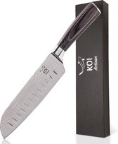 Couteau Santoku KOI Artisan® - 17,78 cm - Couteau de chef - Lame tranchante - Acier inoxydable japonais à haute teneur en carbone - Motif Damas élégant - Conception ergonomique - Résistant aux taches et à la corrosion
