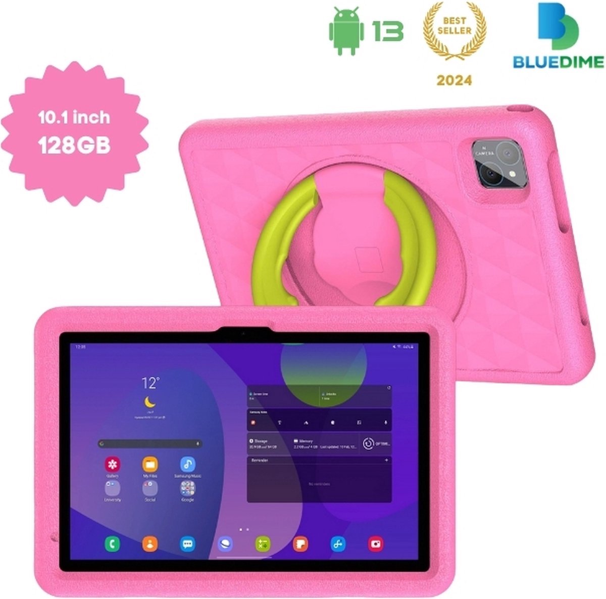 Bluedime® Kindertablet - 10.1 Inch - 128 GB Opslag - 4 GB RAM - Grootste opslag en RAM - Kindertablet vanaf 3 jaar - Ook voor volwassenen - Tablet