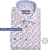 Ledub modern fit overhemd - mouwlengte 72 cm - wit met blauw en bruin dessin - Strijkvriendelijk - Boordmaat: 39