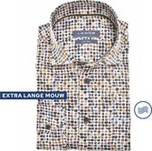 Ledub modern fit overhemd - mouwlengte 72 cm - popeline - middenbruin dessin - Strijkvriendelijk - Boordmaat: 42