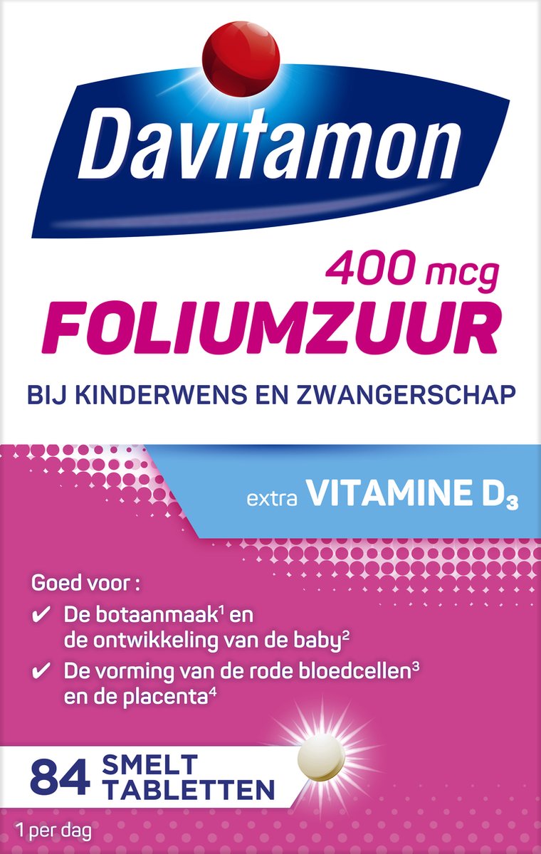 Davitamon Foliumzuur met Vitamine D3 - Voor -en tijdens zwangerschap - Voedingssupplement - 84 stuks op Prijzenvolger.com