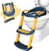 Toiletbril voor kinderen met trap, potten met ladder en PU gevoerd, toiletopzetstuk voor kinderen vanaf 1 - 7 jaar, wc-bril voor kinderen, 38-47 cm (blauw)