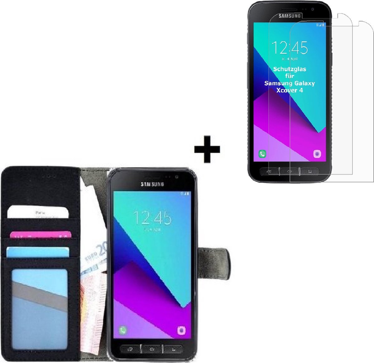 Samsung Galaxy Xcover 4 hoesje - Bookcase hoesje Zwart Portemonnee Case + Screenprotector