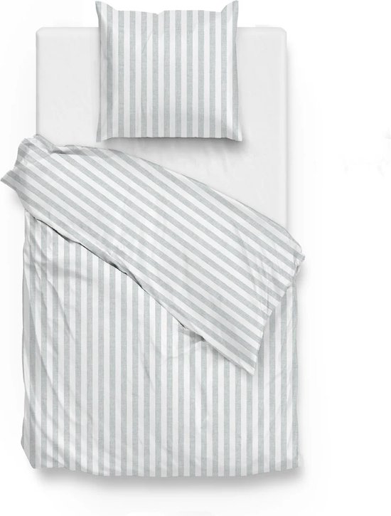 Luxe katoen dekbedovertrek Linnenlook Stripes Mint groen - eenpersoons (140x200/220) - zacht en ademend - fijn geweven - tijdloze en moderne uitstraling