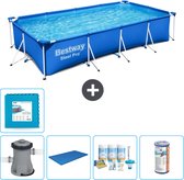Bestway Rechthoekig Steel Pro Zwembad - 400 x 211 x 81 cm - Blauw - Inclusief Pomp Afdekzeil - Onderhoudspakket - Filter - Vloertegels