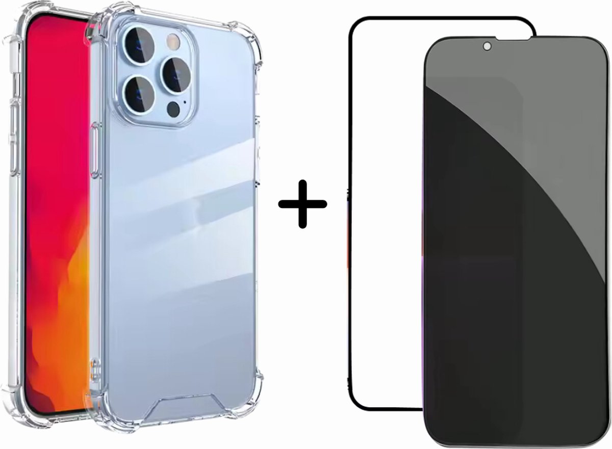 Optimity Hoesje voor iPhone 15 PRO MAX - Transparante Acryl Achterkant, Schokbestendig + Gehard Glas Schermbeschermer