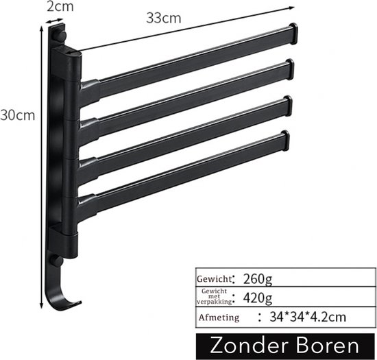 Handdoekrek Zonder Handdoekenrek 180° Draaibaar – Geen Boren, Magnetisch | Ruimtebesparend Opbergrek Voor Badkamer, Keuken & Balkon Handdoekenrek Badkamer