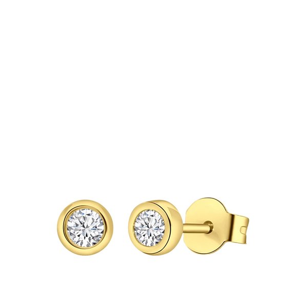 Lucardi Dames Goldplated oorbellen met zirkonia 3mm - Oorbellen - Cadeau - Moederdag - Echt Zilver - Goudkleurig