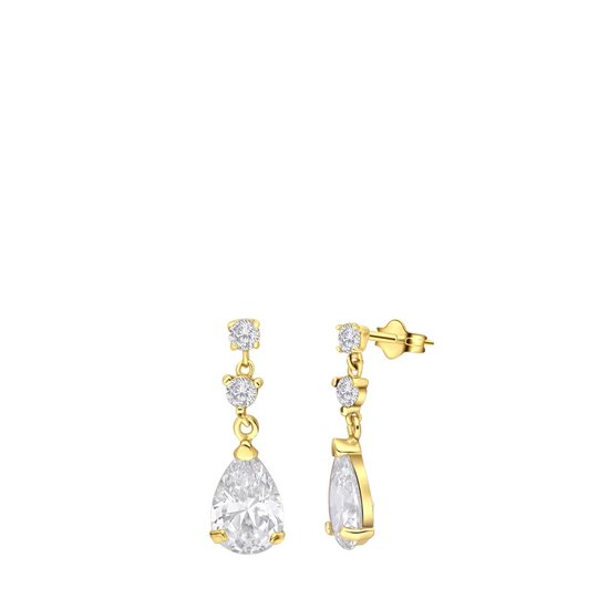 Lucardi Dames Goldplated oorbellen met hanger druppel - Oorbellen - Cadeau - Moederdag - Echt Zilver - Goudkleurig