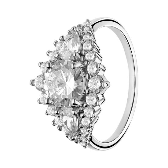 Lucardi Dames Zilveren ring zirkonia - Ring - 925 Zilver - Zilverkleurig - 20 / 63 mm