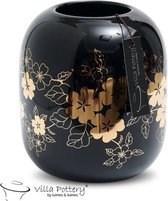 Vaas - Villa Pottery - Porselein - Waterdicht - Decoratie - Woondecoratie - Moederdag - Happy Flowers 1 Black Gold