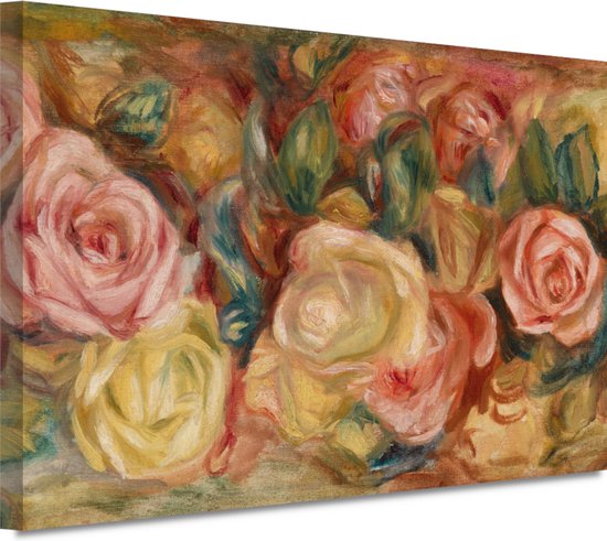 Rozen - Pierre-Auguste Renoir schilderij - Rozen portret - Canvas schilderij Bloemen - Woonkamer decoratie industrieel - Canvas schilderijen - Kantoor accessoires 60x40 cm