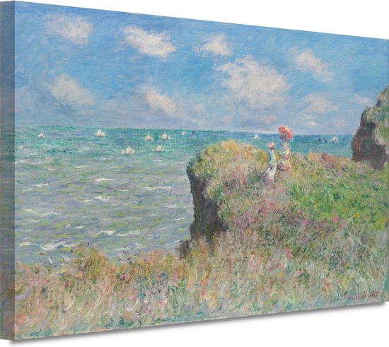 Kliffenwandeling bij Pourville - Claude Monet portret - Zee portret - Canvas schilderij Landschap - Klassieke schilderijen - Canvas - Wanddecoratie woonkamer 150x100 cm