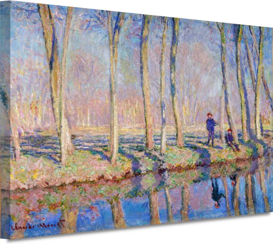 Jean-Pierre Hoschedé en Michel Monet aan de oever van de Epte - Claude Monet schilderij - Reflectie schilderij - Schilderijen canvas Natuur - Modern schilderij - Canvas schilderijen - Kantoor decoratie 100x75 cm