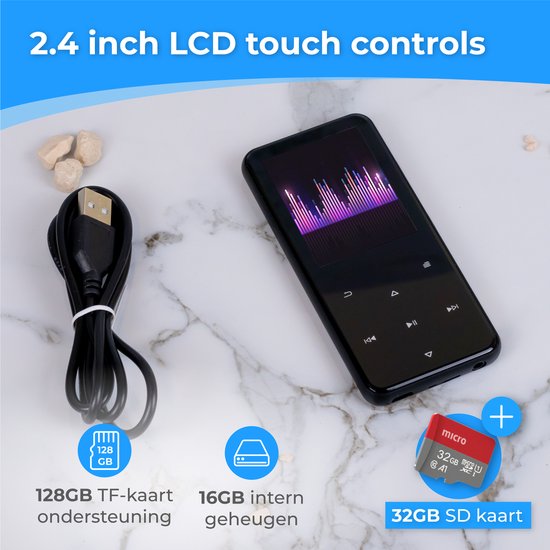 Nuvance, MP3 Player with Touchscreen and Bluetooth, Incl. Earbuds and 8GB SD Card, with Clip, Voice Recorder Digital, with FM Radio, MP4 Player, Black
